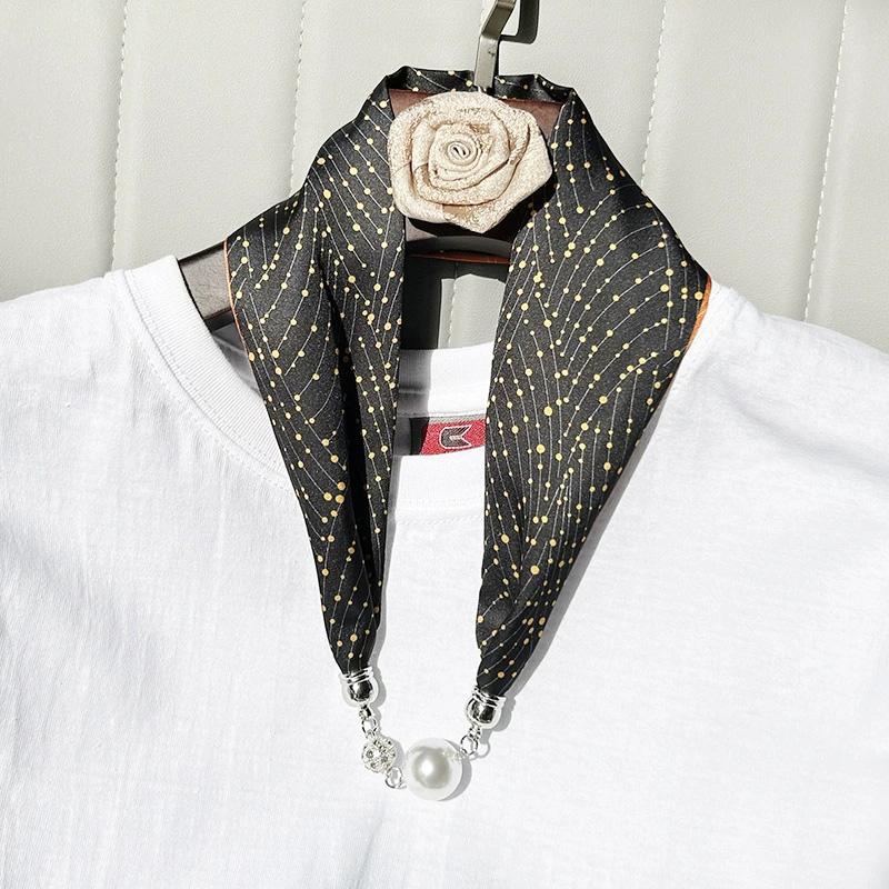 1Pc Cloth Accessories Versatile Patterned Texture Pearl Fashion Neck Protection Scarf Magnetic Silk Scarf