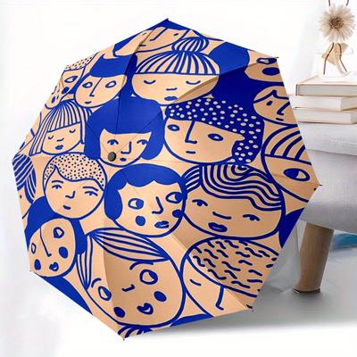 1pc Interesting Illustration Automatic Umbrella Auto Open/Close Folding Umbrella with 8 Rib Frame, 3 Fold Compact Umbrella for Men & Women, 93