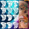 16Pcs Face Painting Tattoo Stencil Set Reusable Hollowed Body Art Paint Stencils Diy Eyebrow Templates Hand Drawn Spray Painting