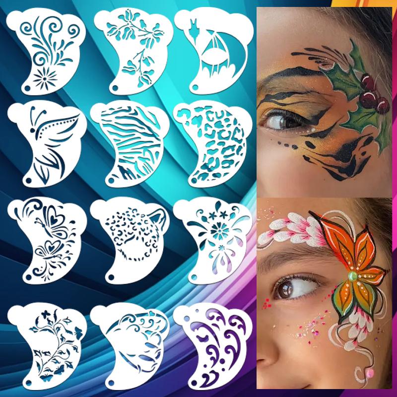 16Pcs Face Painting Tattoo Stencil Set Reusable Hollowed Body Art Paint Stencils Diy Eyebrow Templates Hand Drawn Spray Painting