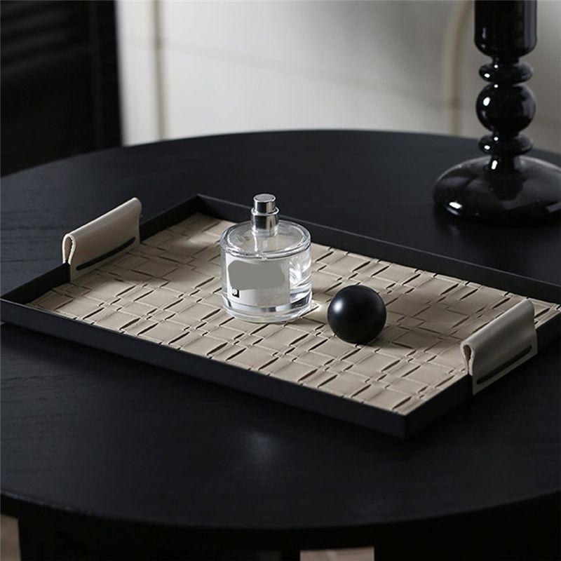 AEE4-Woven Storage Tray Iron Jewelry Desktop Storage Tray Cosmetic Key Jewelry Tray Metal Decorative Tray