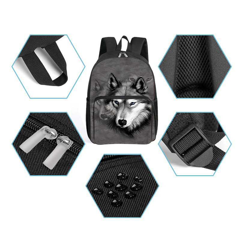 Wolfsmuster Quadratische Vordertasche Rucksack Reißverschluss Große Kapazität für Jungen/Mädchen Bestes Geschenk 2D Flach Cartoon Kinder Schultasche