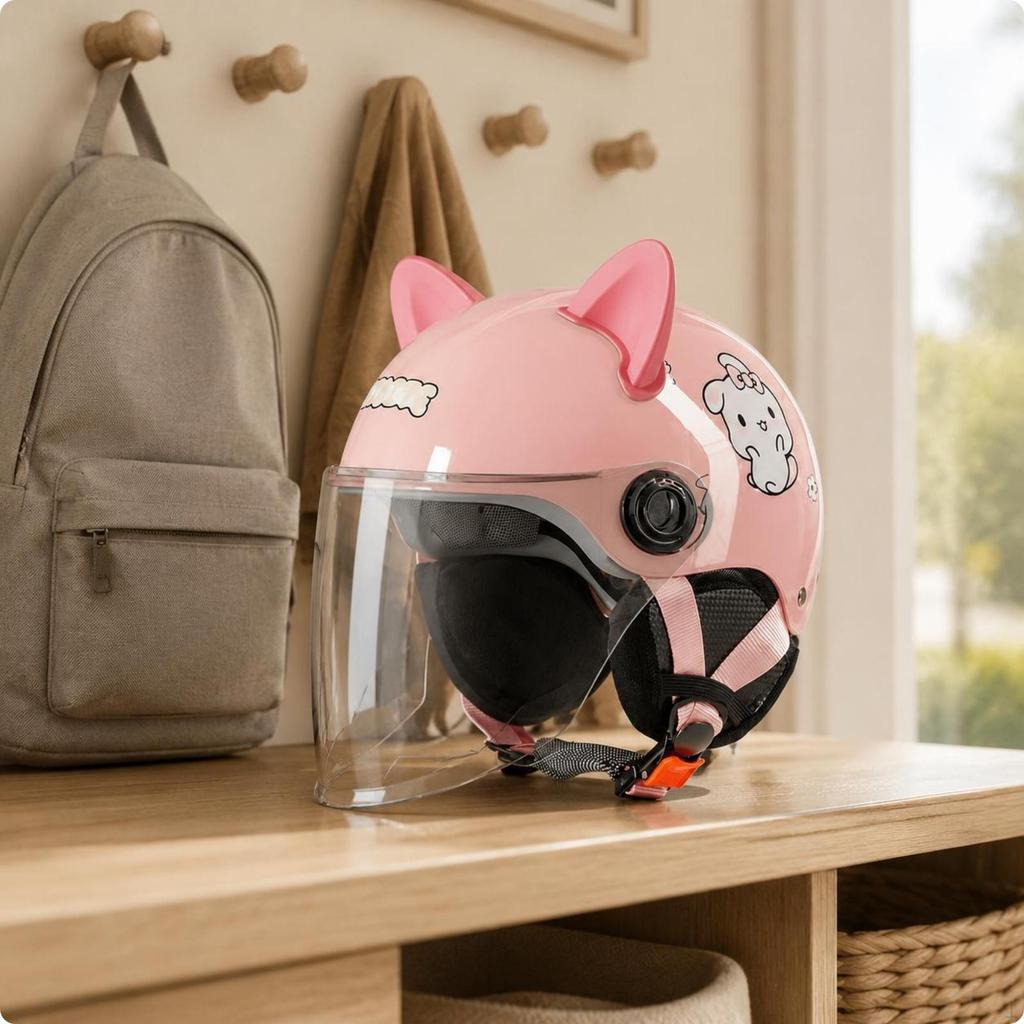 Children's CatEar Helmet Hard FastRelease Buckle Child Gear Dinosaur Wht Clear