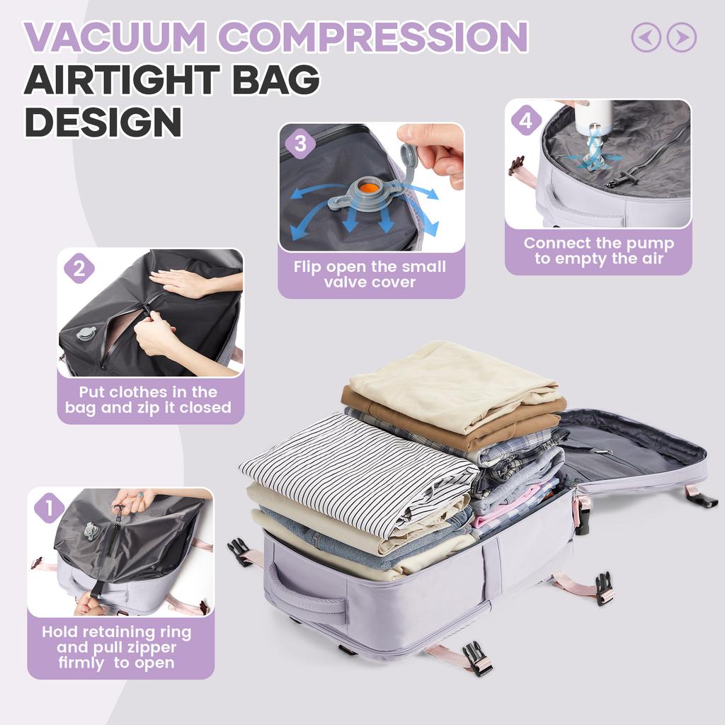 Rucksack Wasserdicht Damen Erweiterbarer Rucksack Vakuum Reise Rucksack Airback 15.6 Zoll Laptop Rucksack, College Buchtaschen Schultasche