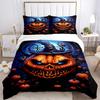 3pc Halloween Pumpkin Head Cover Set - 1 Quilt Cover + 2 Pillowcases, All Seasons Bedroom Setting, Perfect for Home027