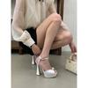 Pesstwei Fashion String Bead Peep Toe Platform Woman Sandals Ankle Buckle Strap Sexy High Heels Party Pumps Shoes Zapatos Mujer