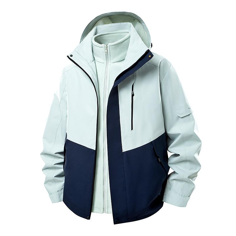 Outdoor Three-In-One Waterproof and Windproof Jacket with Color-Matching Removable Hood Jacket