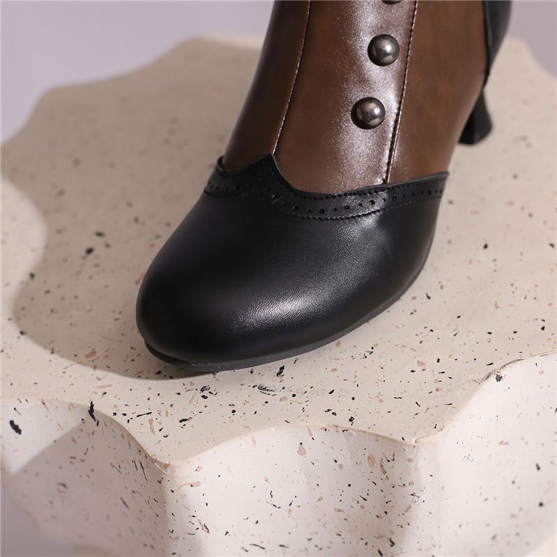 Women's High-heeled Short Boots Autumn and Winter New Retro Color-matching Large-size Short Boots
