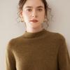 Women's Minimalist Cashmere Semi-High Neck Rolled-Edge Sweater - Loose Fit, Slimming, Long Sleeve