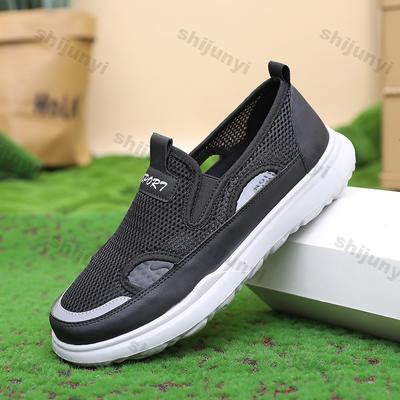 Mode Herren Sommer Mode Bequeme Atmungsaktive Mesh Hohl Sandalen Rutschfeste Weiche Sohle Leichte Freizeitschuhe Dicksohlige Flats