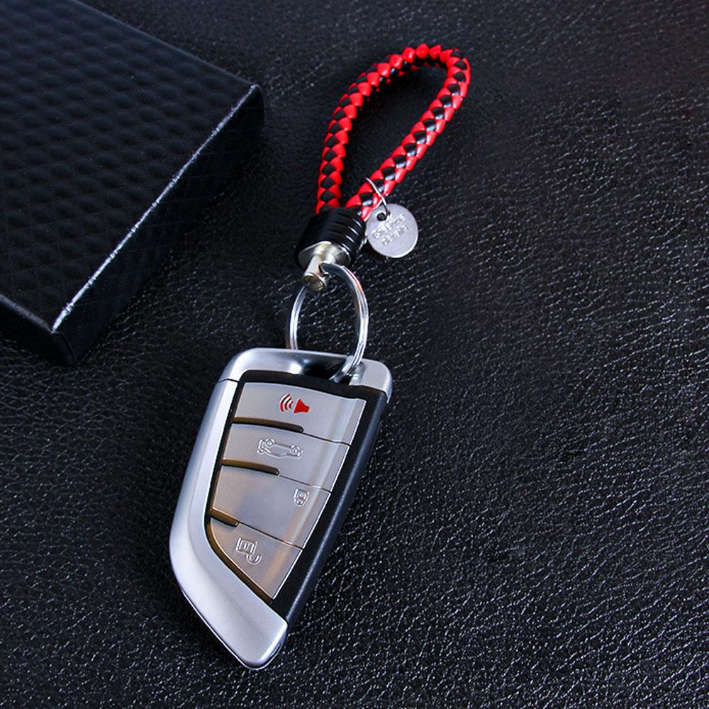 Leather Braided Woven Rope Keychain Diy Bag Pendant Key Car Holder Keyring