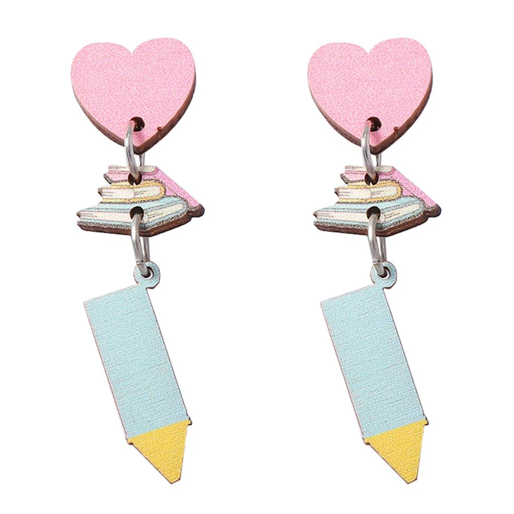 Children's fun painted printing wooden stationery modeling earrings cute college style personalized vacation travel women's models