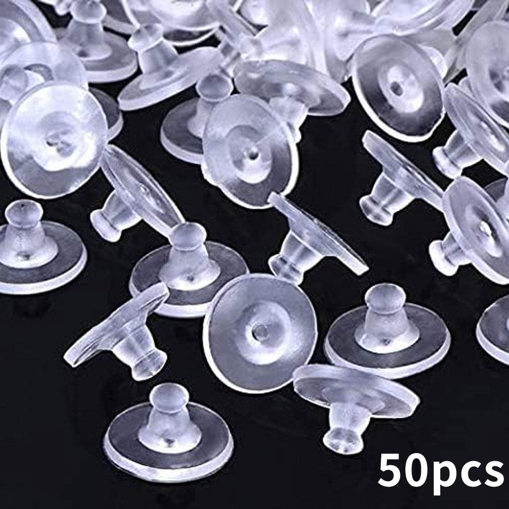30/50/100/200 pezzi di supporto per orecchini con supporto per orecchini in gomma trasparente imbottito, supporto di sicurezza sostituibile, fermo di sicurezza, supporto per orecchini perforato 50pcs