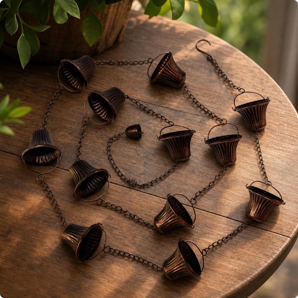 Rain Chain with Cup Collectors Sturdy Iron Low-Maintenance for Patio