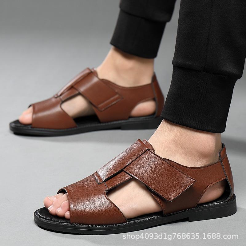 Men's Roman sandals 2025 new summer open-toed trend cowhide casual Vietnamese slippers outdoor beach shoes 4748