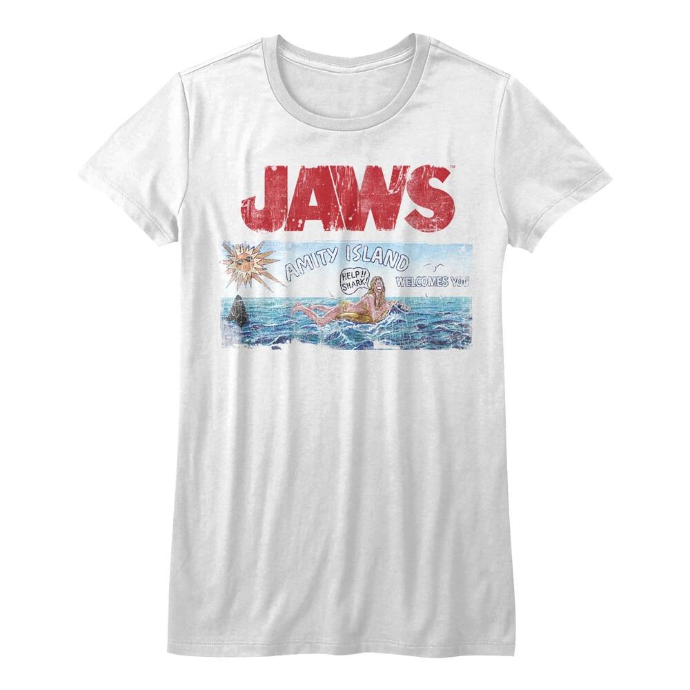 Jaws Amity Island Welcomes You Surfer Help Shark Women s Fitted T Shirt S