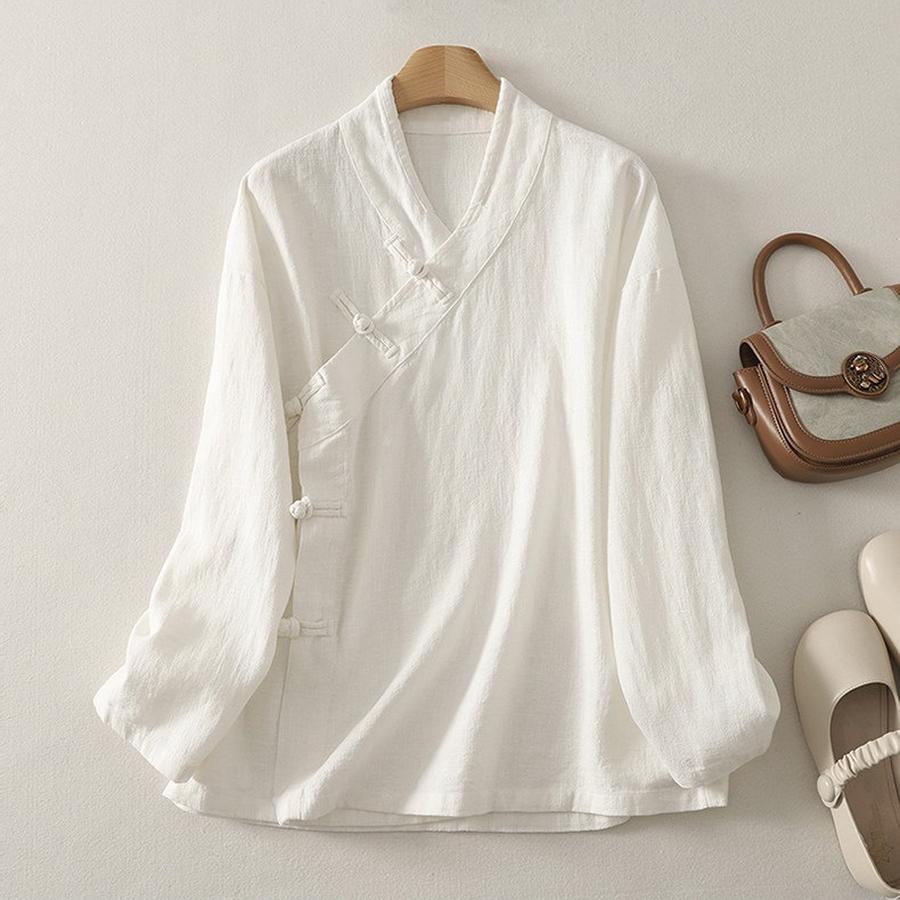 Elegant Vintage Chinese Style Shirt for Women Zen Buddhist Robe, Tea Party Outfit, Long Sleeve Open Cardigan