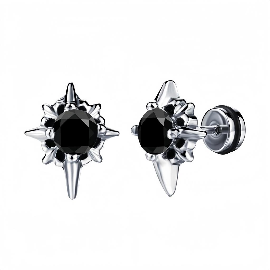 Unisex Stainless Steel Vintage Gothic Punk Cubic Zircon Stud Earrings for Men Women Hypoallergenic Surgical Steel Jewelry Gifts