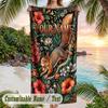 Autumnal Leaves Artwork Theme Quick Dry Beach Towel Custom Name Text Print Large Sand Resistant Towel Beach Vacation