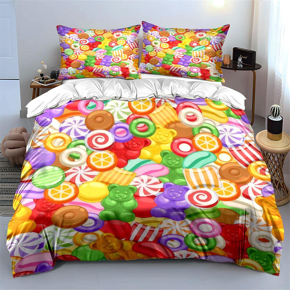 Candy Themed Decorative Set Bedding Set with 1 Duvet Cover 2 Pillowcases Single Double King Queen Gift