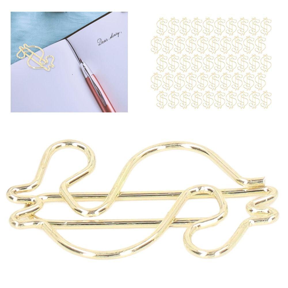 50Pcs Dollar Shape Gold Paper Clips Gold Small Paper Clips Cute Paper Clips Document Organization