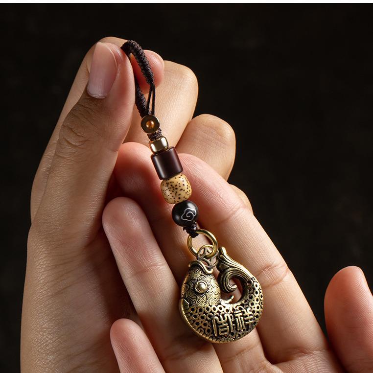 

Богатство и Процветание Рыба Латунный Брелок - Подвеска в Ретро-стиле Кинг-Конг Плетёная из Веревки