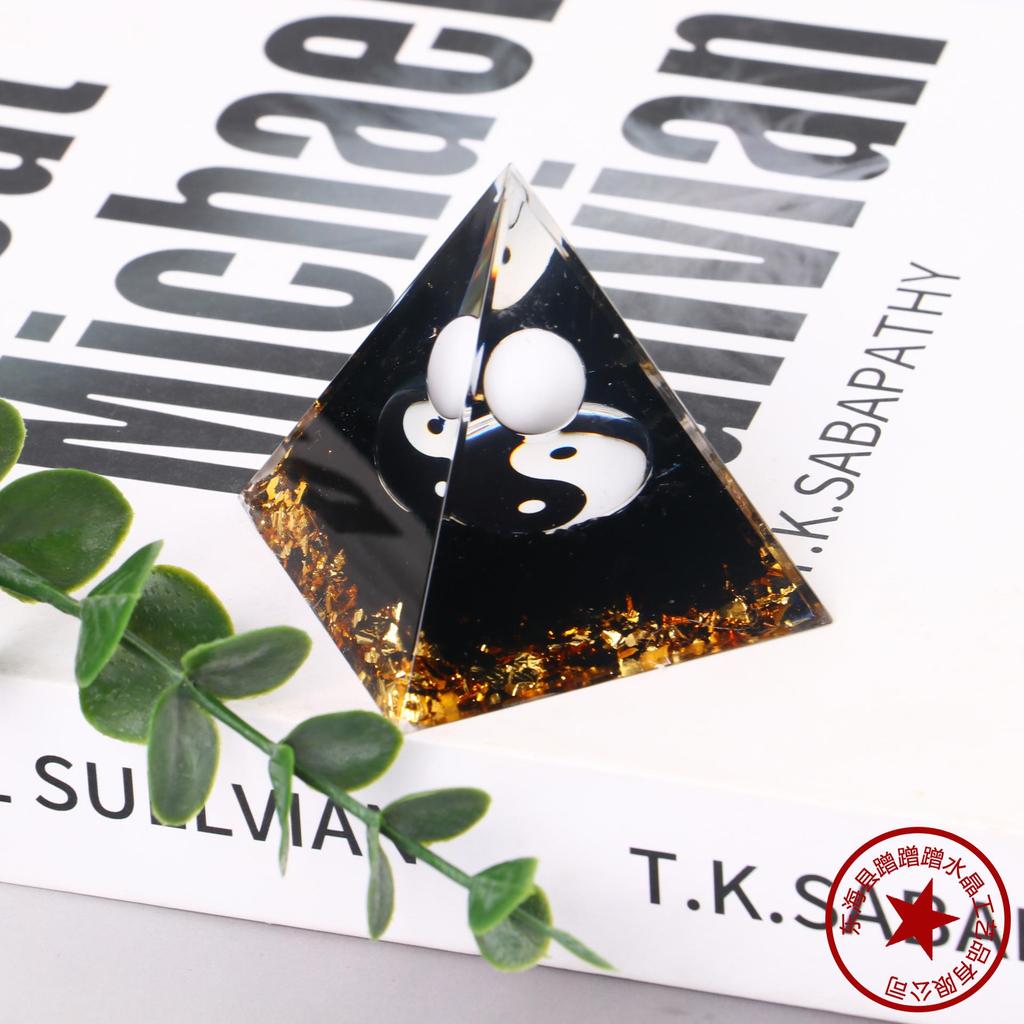 Handmade Natural Crystal Resin Pyramid Ornament for Home and Office
