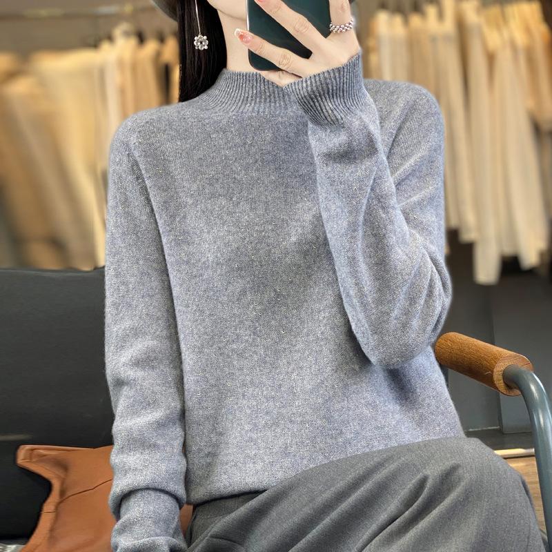 Golden Bean Half Turtleneck Cardigan for Women In Autumn and Winter Trendy Versatile Cashmere Knitted Base Blouse Skin-friendly Warm Top