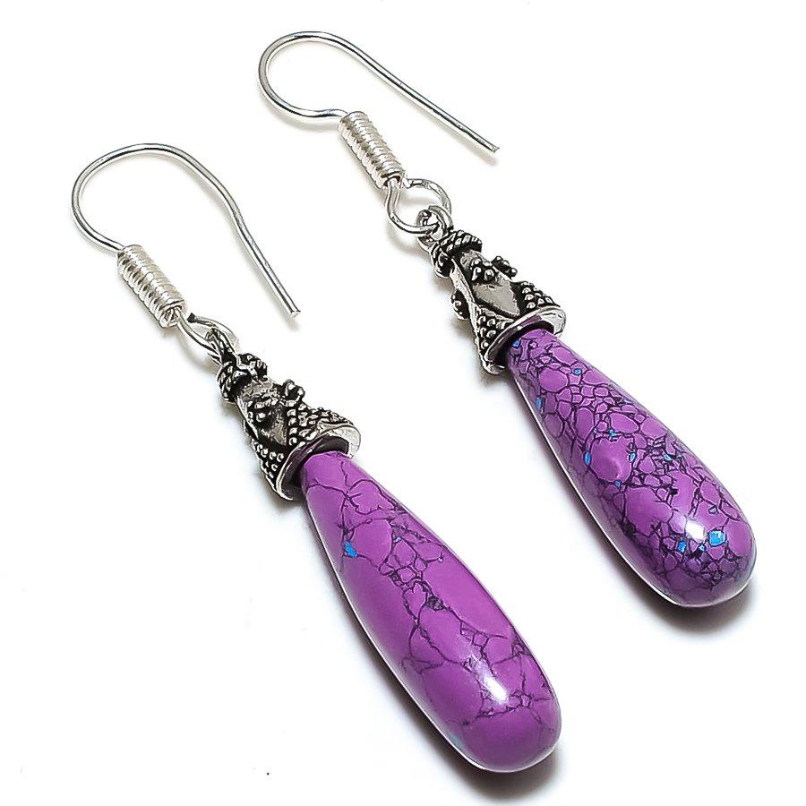 

Серьги из стерлингового серебра 925 пробы с натуральным медным розовым бирюзовым камнем 2,25 дюйма r7E46