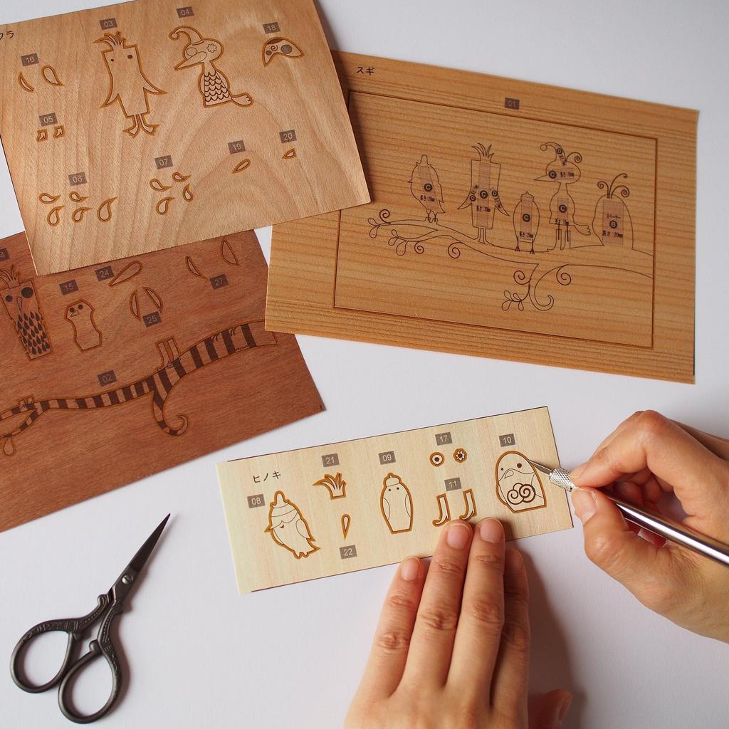 KINOWA Funny Wooden Paper Original Handmade Kit Bird Made in Japan "Five Birds"