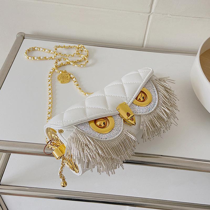 Geantă de umăr la modă pentru femei, ciucuri, geantă mică industrială grea, plasă cu diamante, geantă populară la subrat