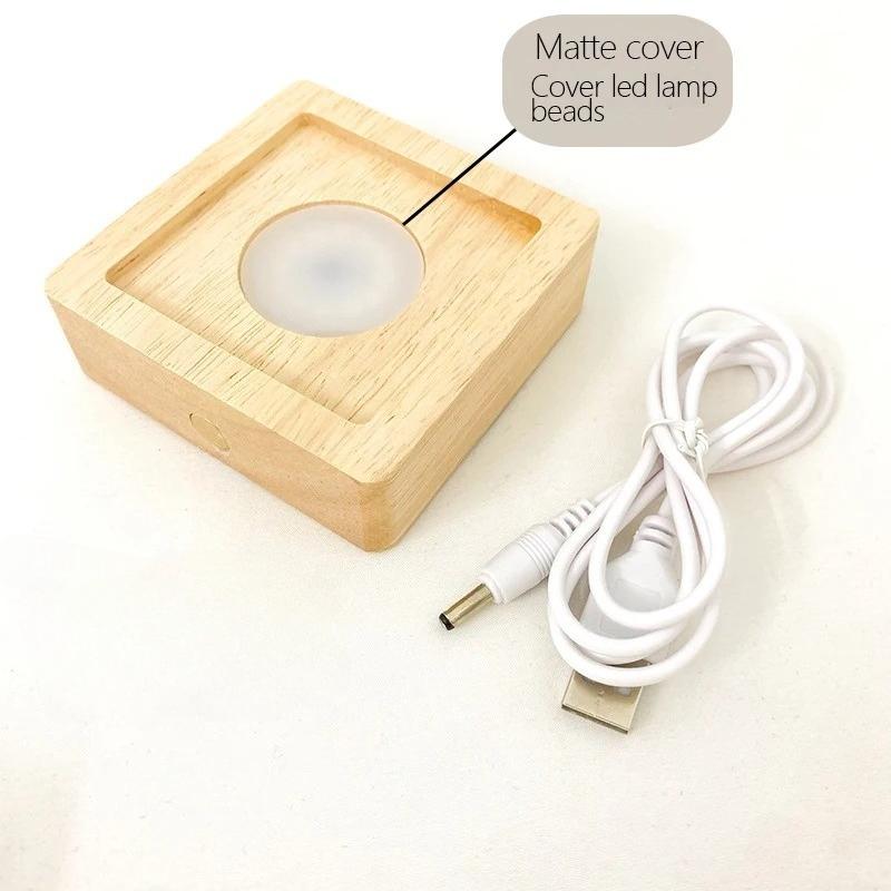 Square Led Wooden Lamp Holder Rechargeable Night Light Desktop Atmosphere Lamps Solid Wood Lights Base Art Decoration Fixtures