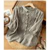 Spring Summer Shirt Women's Seven Quarter Sleeve Embroidered Cotton Linen Shirt Women's Artistic Retro Design Sense Top