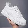 Men's White 8CM Height-Increasing Round Toe Microfiber Lace-up Casual Shoes with Thick Sole
