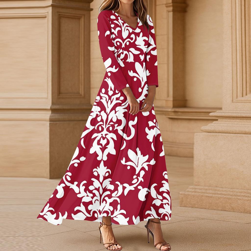 Women's Three-quarter Sleeves Fashionable Floral Print Loose Casual Comfortable Dress