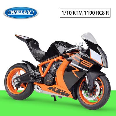 Scala 1/10 Welly KTM 1190 RC8 R Modello di moto in lega Fonde sotto pressione Veicoli giocattolo in metallo Modello di moto Collezione di alta simulazione Regali per bambini