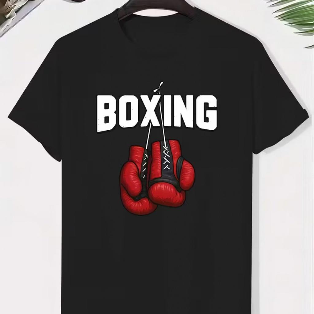 Boxing Gloves Graphic Tee Mens Breathable Cotton Short Sleeve Round Neck Casual TShirt