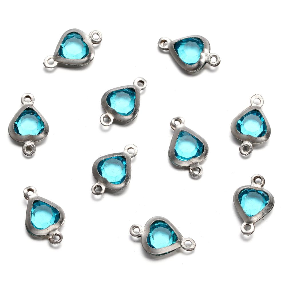 10pcs/lot Stainless Steel Crystal Love Heart Double Ring Pendants for DIY Bracelet Necklace Beads Jewelry Making Accessories