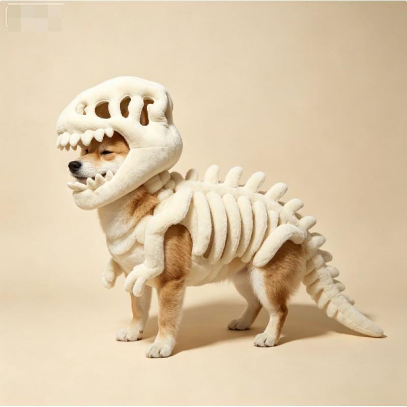 Glow-in-the-Dark Dinosaur Skeleton Pet Costume Dogs Bohemian Style Fleece Warm Outfit S M L
