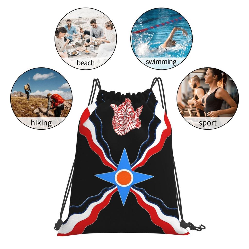 Luxury Assyrian Suryoyo Flag Backpacks Multi-function Drawstring Bags Sports Bag Book Bags for Travel School