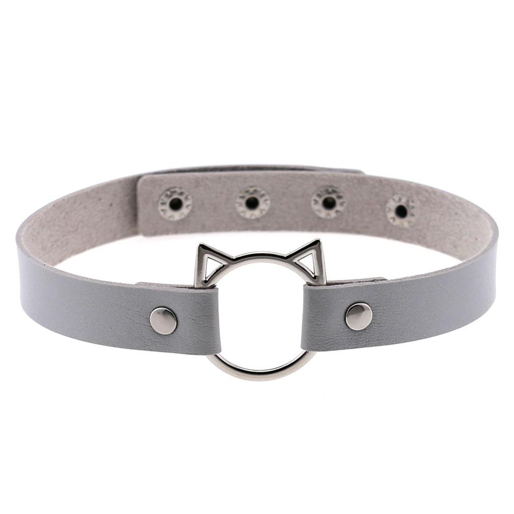 Cat Ear O-Ring Choker Necklace Punk PU Leather Collar for Women Harajuku Jewelry
