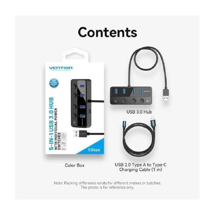 Hub USB 3.0 Vention CHWBF- 4xUSB- 1xUSB Tipo-C PD- Incluye cable Carga USB Macho - USB Tipo-C Macho