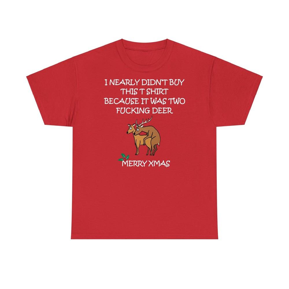Two Fcking Deer Merry Christmas T Shirt Offensive Rude Festive Santa Xmas Tee S