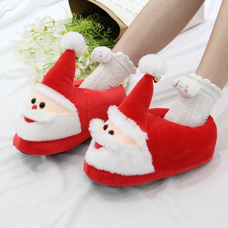Cartoon Santa Claus Plush Slippers Home Holiday Cotton Shoes Bag Heel Warm Shoes Home Shoes Christmas Gifts Women