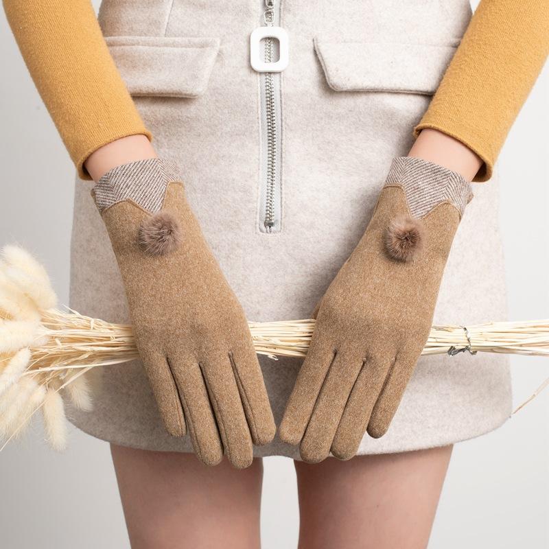 New Female Autumn Winter Non-Inverted Velvet Cashmere Full Finger Warm Lace Gloves Women Cotton Touch Screen Gloves G82