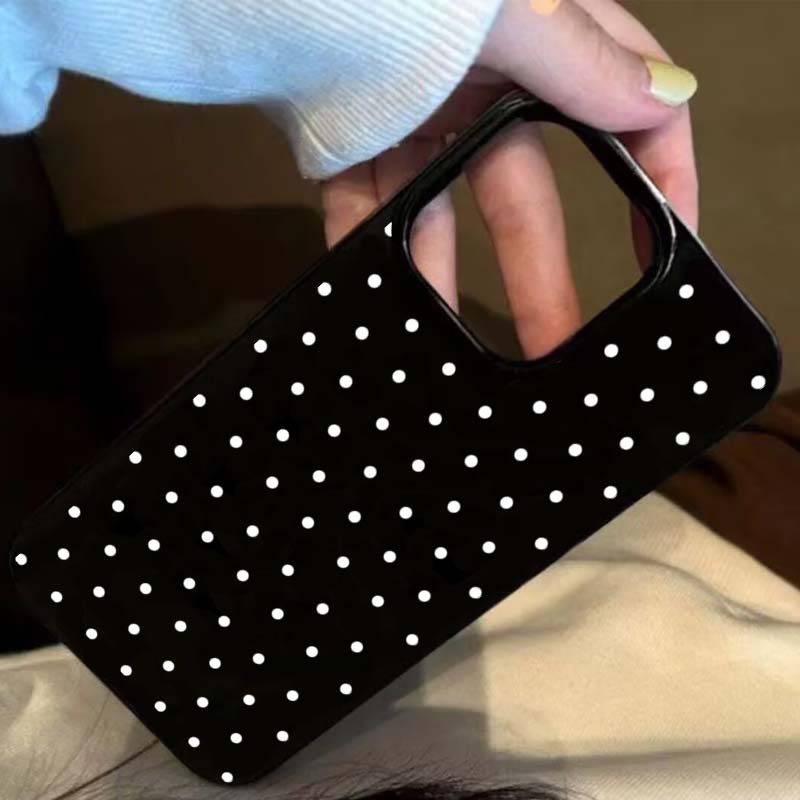 Korean INS White Polka-Dot Phone Case For iPhone 17 16 Pro 15 14 Plus 13 12 11 Pro Max X XS 7 8 Plus Black Shockproof Soft Cover