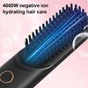 Cordless Hair Straightener Brush 3 Temp Adjustable Fast Heating Portable Travel Negative Ion Hot Brush Electric Curly Hair Styling Detangling Comb