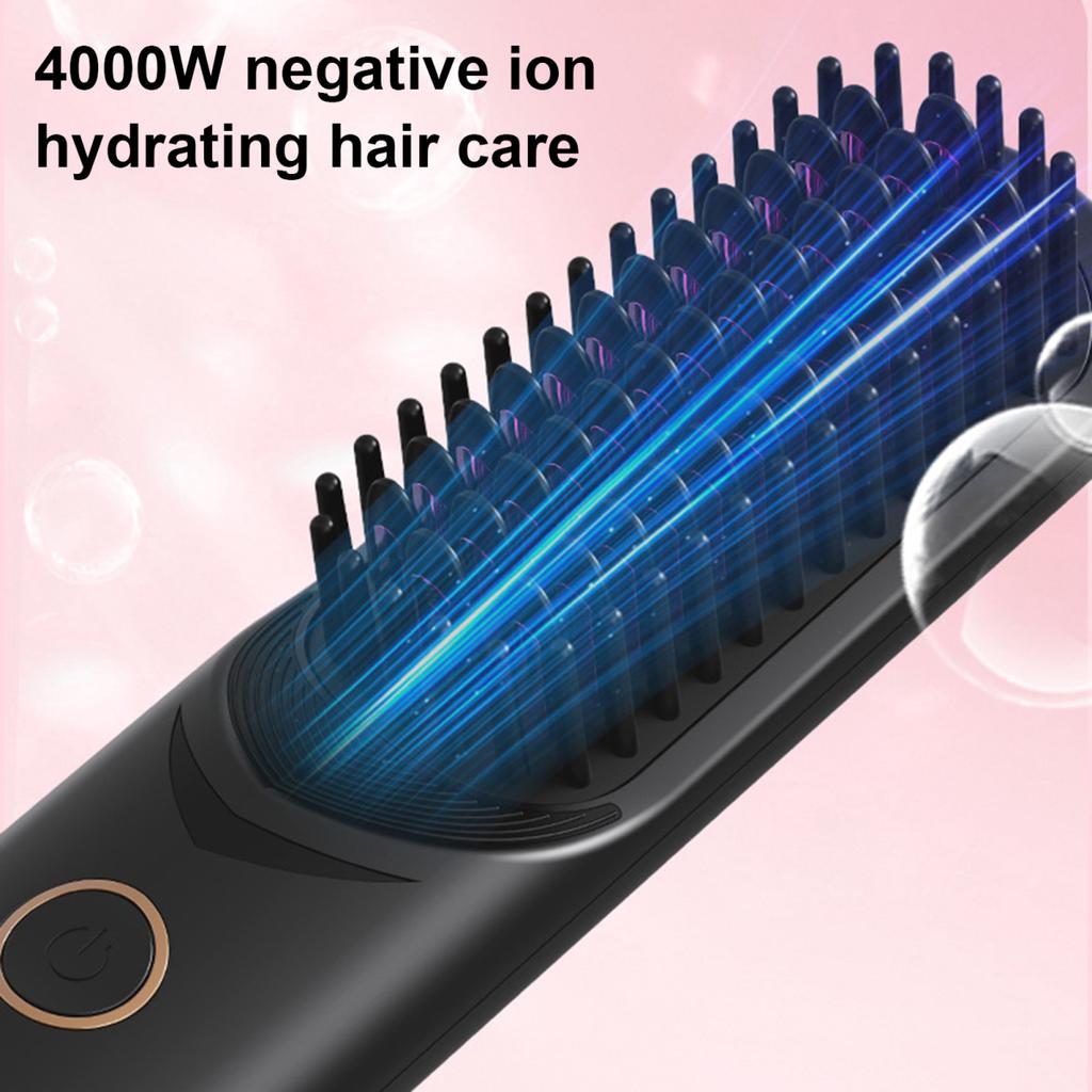 Cordless Hair Straightener Brush 3 Temp Adjustable Fast Heating Portable Travel Negative Ion Hot Brush Electric Curly Hair Styling Detangling Comb