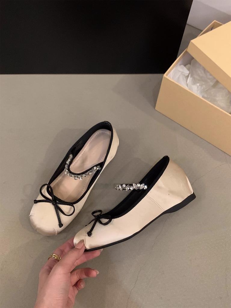 Modische Mary Janes Ballerinas für Damen Knöchel Kristallriemen Slipper Freizeitschuhe Neue Mode Runde Zehenpartie Schleife Einzelne Schuhe Damen Tanzschuhe