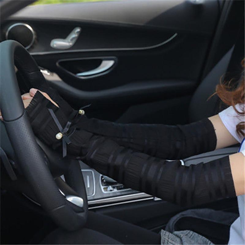 Outdoor Sun Protection Women Bow Long Ice Seeves Sun Protection Sleeves Thin Gloves Summer Pearl Sleeves Sunscreen Accessories